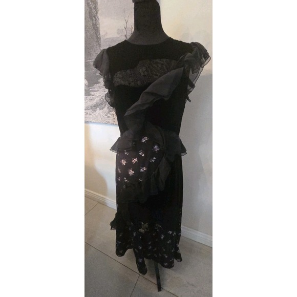 Rebecca‎ Taylor Midi Dress Black Ruffle Jacquard Velvet Floral SZ 10 Retail $730 - Picture 8 of 15